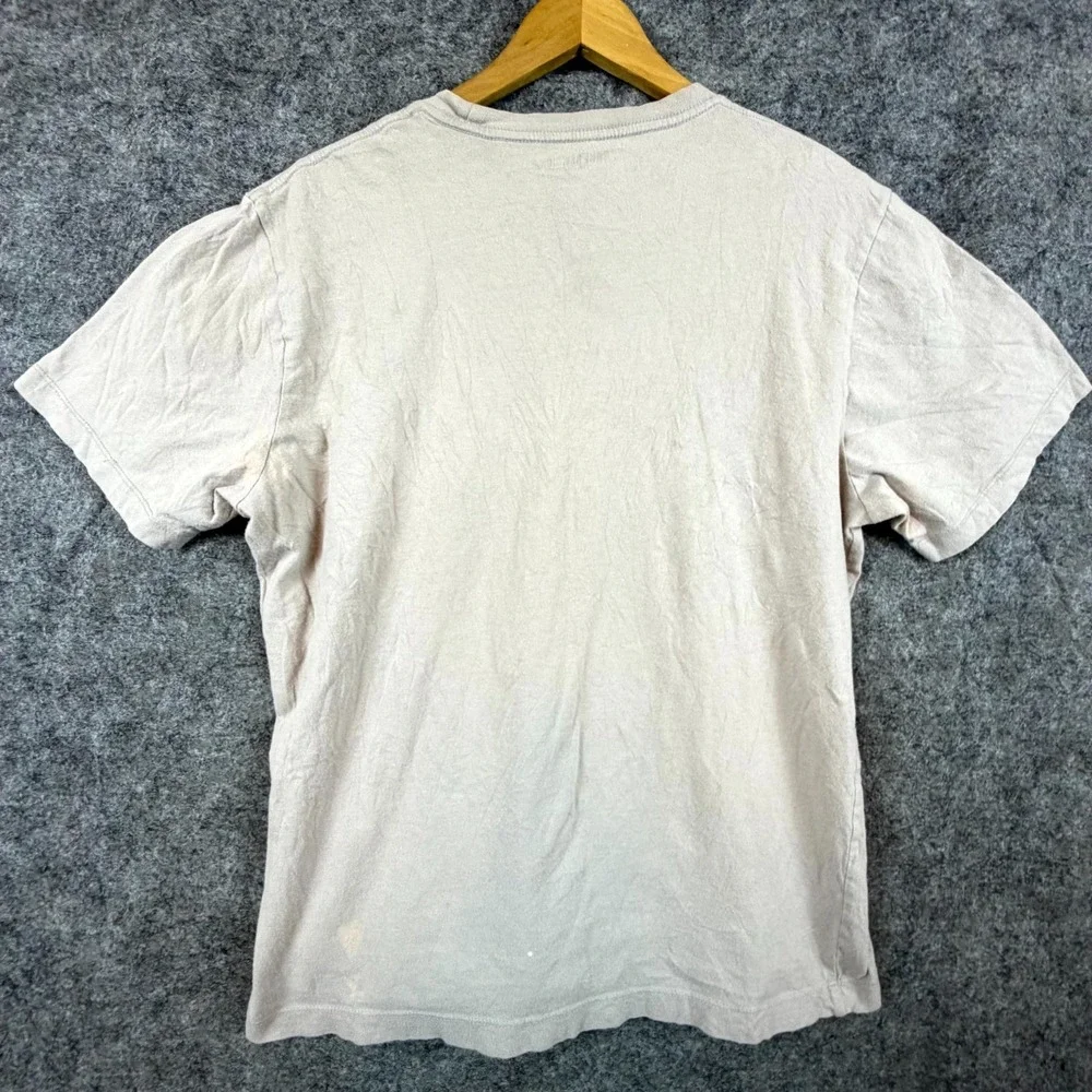True Religion T-Shirt Mens Large Beige Buddha Guitar Graphic Print Cotton Casual